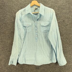 Love Potion Shirt Women M Medium Blue Button Up Collared Long Sleeve Pockets